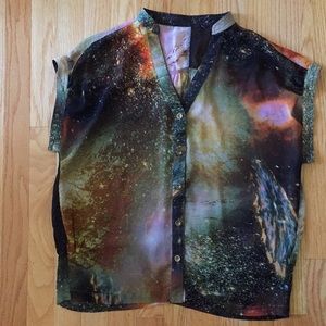Forever 21 Mandarin Collar Galaxy Space Blouse
